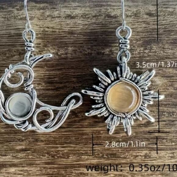 Bohemia Sun and Moon Earrings 925 Sterling Silver Plated Drop Earrings NEW - Picture 4 of 4
